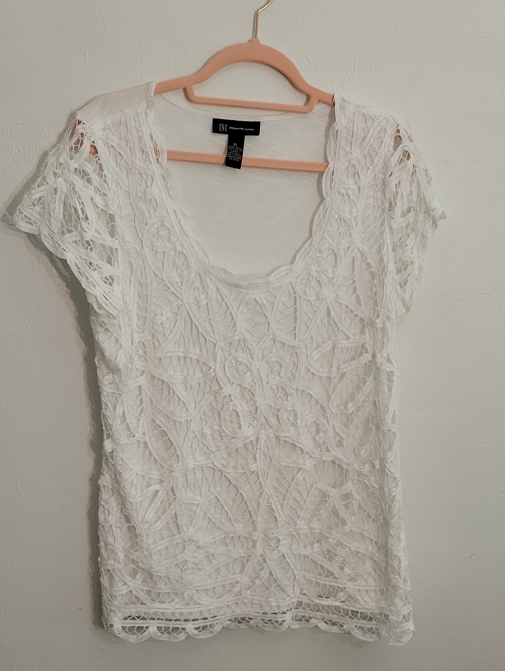 INC International Concepts White Lace Overlay Scoop-Neck Camisole